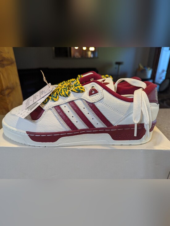 adidas Other - adidas Mens Rivalry Low.hite and Maroon Low-Top Sneakers with Yellow-Green Laces